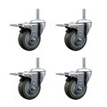 Service Caster 4 Inch Gray Polyurethane Swivel 58 Inch Threaded Stem Caster Set with Total Lock Brake SCC-TSTTL20S414-PPUB-58212-4